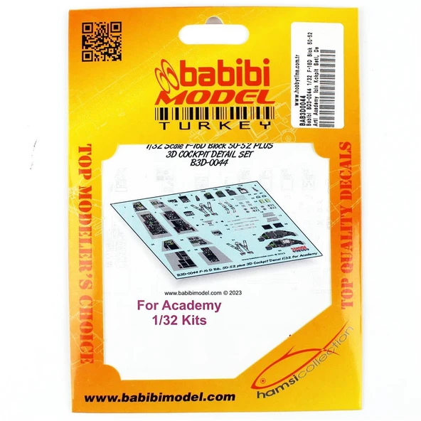 Babibi BD3-0044 1/32 Ölçek, F-16D Blok 50-52 Artı Academy İçin Kokpit Seti, Dekal Çıkartma ürün görseli