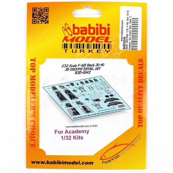 Babibi BD3-0042 1/32 Ölçek, F-16D Blok 30-40 Academy İçin Kokpit Seti, Dekal Çıkartma ürün görseli