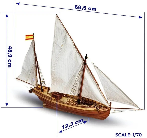 Occre 12001 1/70 Ölçek, San Juan, 69 cm. Yelkenli YükTeknesi, Ahşap Model Kiti - Resim 4