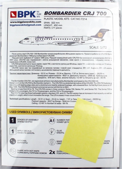 Big Planes Kits 7214 1/72 Ölçek, CRJ-700 7214 Lufthansa/Brit Air Yolcu Uçağı, Plastik Model kiti - 3
