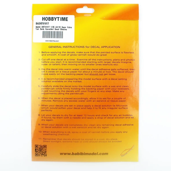 Babibi DNT01017 1/35 Ölçek, AH-1W Süper Kobra Türk Deniz Kuvvetleri Decal Çıkartma - Resim 2