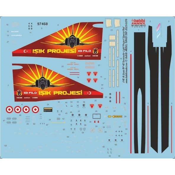 Babibi DBT-01376 1/48 Ölçek, RF-4E Terminator Işık Projesi Özel Boyama Decal Set Kırmızı, Dekal Çıkartma - Resim 3
