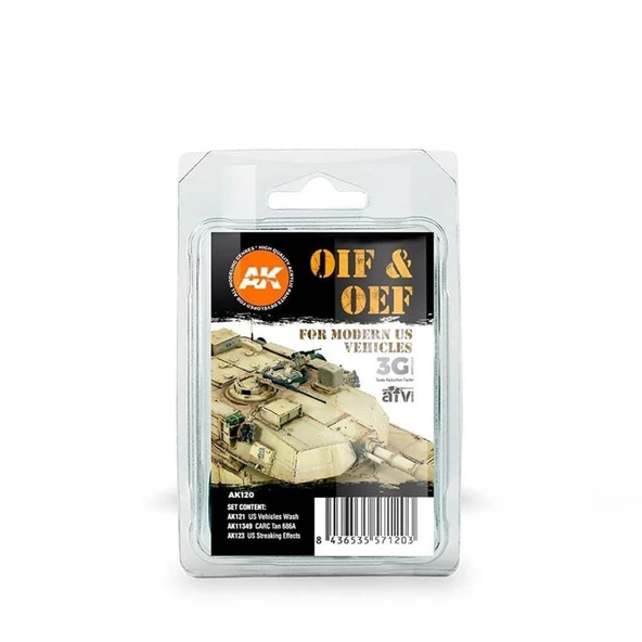 AK Interactive 120 2x35 ve 1x17ml.OIF&OEF ABD Araçları Eskitme Efekti, Enamel Maket Boyası Seti ürün görseli