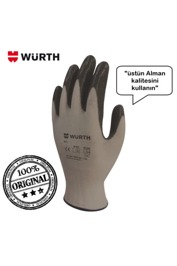 Würth İş Güvenliği Eldiveni Mekanikçi Siyah 9/L 1 Çift