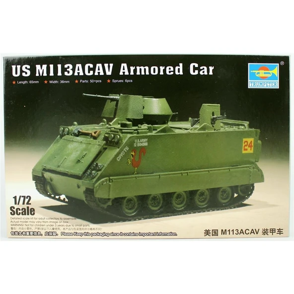 Trumpeter 07237 1/72 Ölçek, M113ACAV Zırhlı Personel Taşıyıocı, Plastik Model Kiti