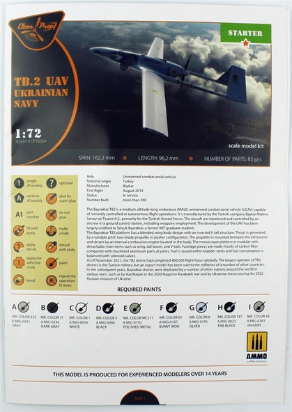 Clear Prop Models 72034 1/72 Ölçek, TB.2 UAV Ukrayna Donanmas, Silahlı İnsansız Hava Aracı, Plastik Model kiti - 3