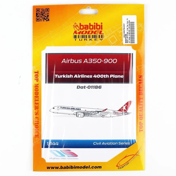 Babibi DAT-01186 1/144 Ölçek, Türk Hava Yolları Airbus A-350-900 400.Yolcu Uçakları, Dekal Çıkartma ürün görseli