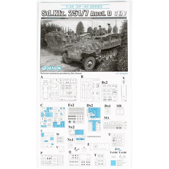 Dragon 6223 1/35 Ölçek, Sd.Kfz. 251/7 Ausf. D (3 in 1) Personel Taşıyıcı Plastik Model Kiti - Resim 2