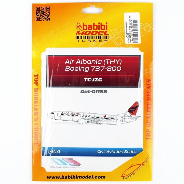 Babibi DAT-01188 1/144 Ölçek, Arnavutluk Hava Yolları (Türk Hava Yolları) Boeing 737-800, Dekal Çıkartma ürün görseli