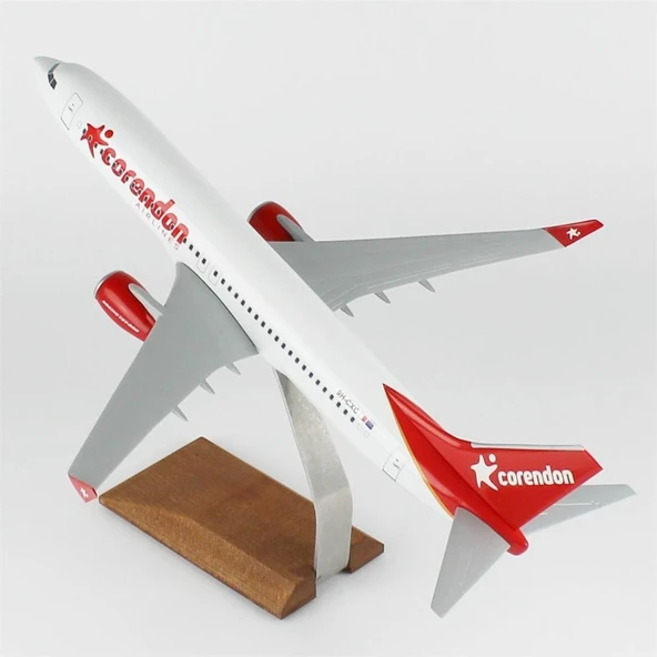 THY025 1/100 Ölçek, Corendon Airlines B737-800 Yolcu Uçağı, Sergilemeye Hazır Ahşap Standlı Model - Resim 3