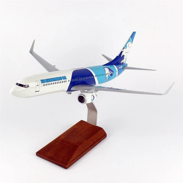 THY050 1/100 Ölçek, THY Erzurum Spor Logolu B737-800 Yolcu Uçağı, Sergilemeye Hazır Ahşap Standlı Model - Resim 2