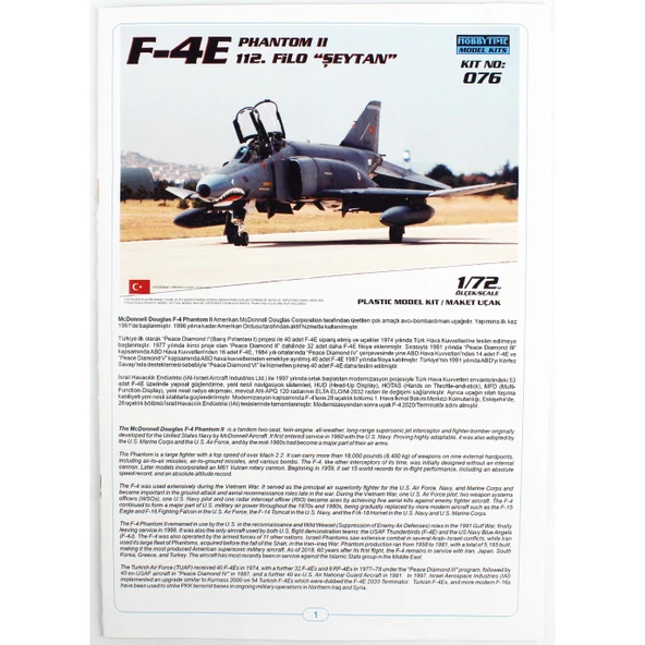 Hobbytime 076 1/72 Ölçek, F-4E Phantom II, 112.Filo Şeytan, Plastik Model Kiti - 4