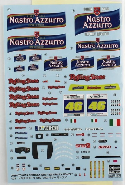 Hasegawa 20686 1/24 Ölçek, Toyota Corolla WRC (2003 Rally Monza), (Limited Edition) Yarış Aracı Plastik Model Kiti - Resim 4