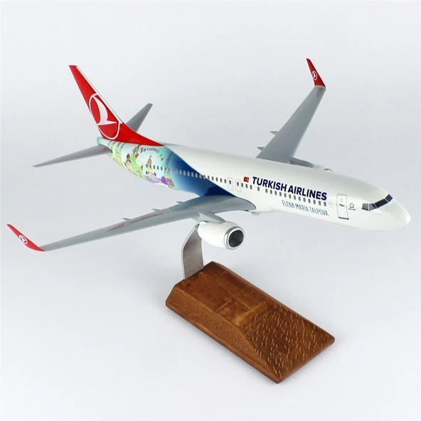 THY018 1/100 Ölçek, THY Barcelona B737-800 Yolcu Uçağı, Sergilemeye Hazır Ahşap Standlı Model ürün görseli