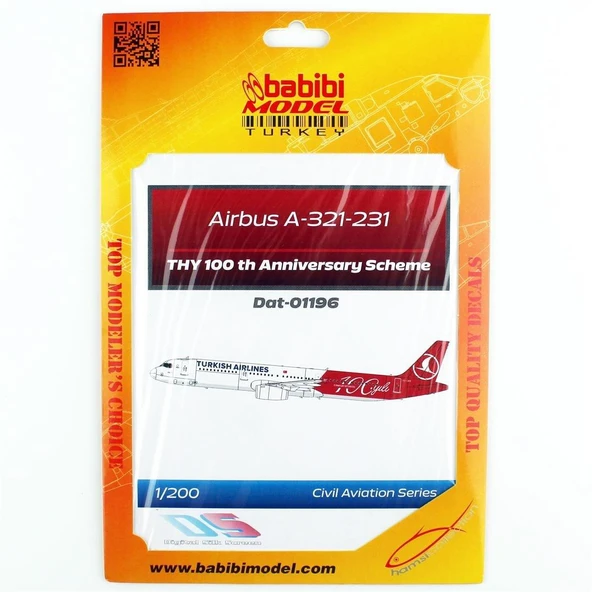 Babibi DAT01196 1/200 Türk Hava Yolları Airbus A-321-231 100.yıl özel boyama Decal Çıkartma - Resim 2