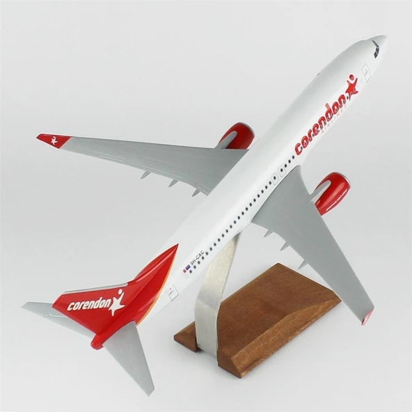 THY025 1/100 Ölçek, Corendon Airlines B737-800 Yolcu Uçağı, Sergilemeye Hazır Ahşap Standlı Model - Resim 4