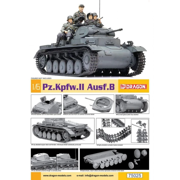 Dragon 75025 1/6 Ölçek, Pz.Kpfw.II Ausf.B Hafif Tankı Plastik Model Kiti - Resim 4