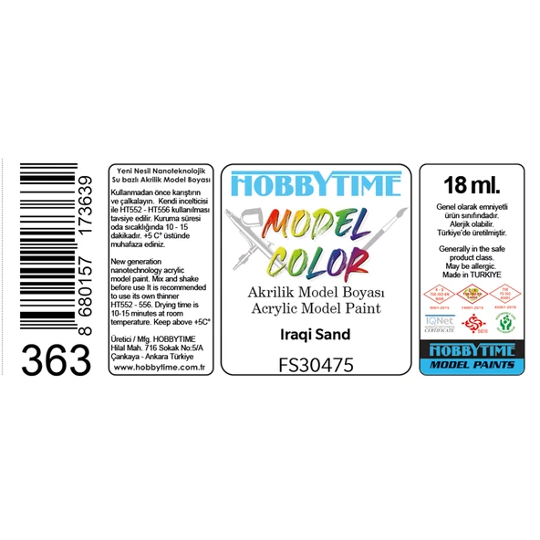 Hobbytime 363 18 ml. FS30475, Iraqi Sand, Akrilik Model Boyası - Resim 2