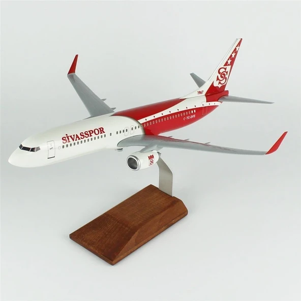 THY013 1/100 Ölçek, THY Sivas Spor B737-800 Yolcu Uçağı, Sergilemeye Hazır Ahşap Standlı Model - Resim 2