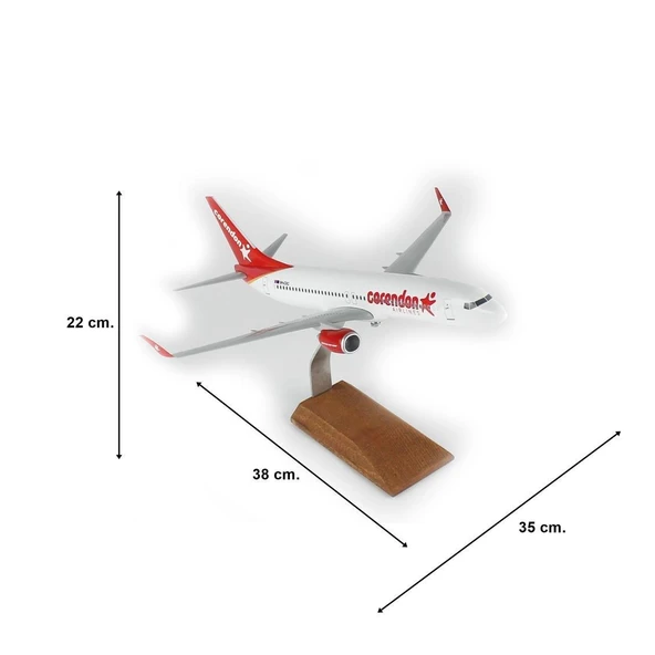 THY025 1/100 Ölçek, Corendon Airlines B737-800 Yolcu Uçağı, Sergilemeye Hazır Ahşap Standlı Model - Resim 5