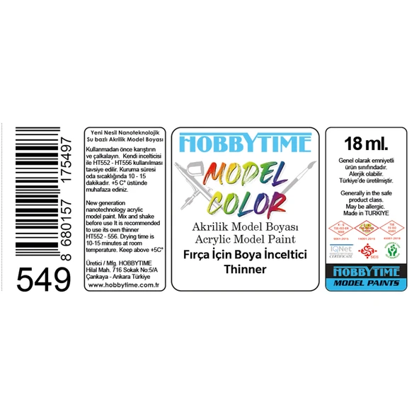Hobbytime 549 18 ml. Fırça için  Boya İnceltici (Thinner) - Resim 2