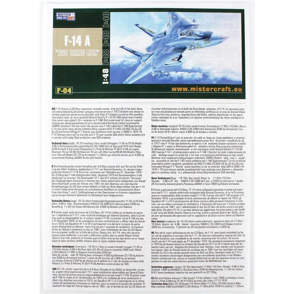 Mistercraft G004 1/48 F-14A Tomcat (İki Kuyruklu Arslan) Savaş Uçağı Plastik Model Kiti - Resim 3