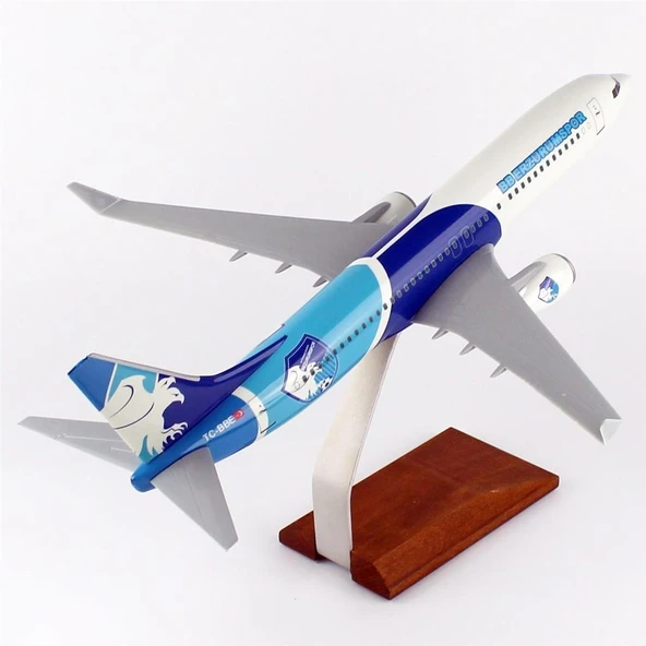 THY050 1/100 Ölçek, THY Erzurum Spor Logolu B737-800 Yolcu Uçağı, Sergilemeye Hazır Ahşap Standlı Model - Resim 4