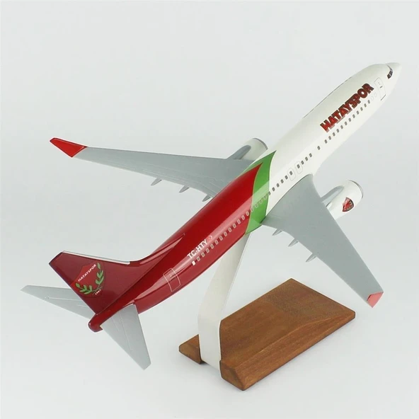 THY036 1/100 Ölçek, THY Hatay Spor Logolu B737-800 Yolcu Uçağı, Sergilemeye Hazır Ahşap Standlı Model - Resim 4