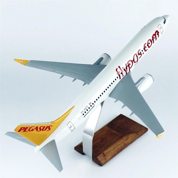 THY043 1/100 Ölçek, Pegasus B737-800 Yolcu Uçağı, Sergilemeye Hazır Ahşap Standlı Model - Resim 4