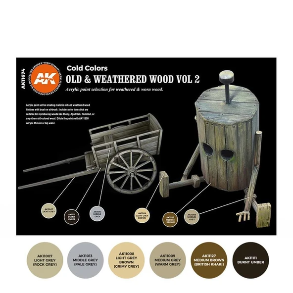 AK 11674 6x17 ml. Eski ve Yıpranmış Ahşap Renkleri-B, Akrilik Model Boyası Seti - Resim 2
