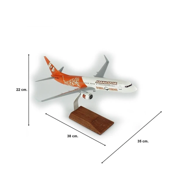 THY014 1/100 Ölçek, THY Adana Spor Logolu B737-800 Yolcu Uçağı, Sergilemeye Hazır Ahşap Standlı Model - Resim 5