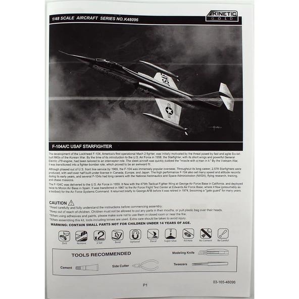 Kinetic K48096 1/48 Ölçek, F-104A/C (USAF Startfighter) Savaş Uçağı, Plastik Model kiti - Resim 4
