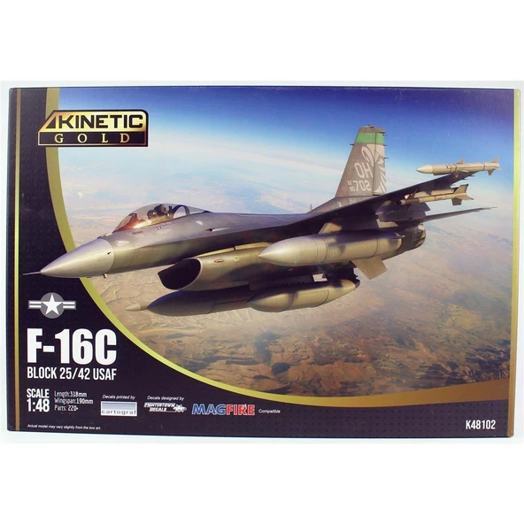 Kinetic K48102 1/48 Ölçek, F-16C Blok 25/42 USAF Savaş Uçağı, Plastik Model kiti ürün görseli 1
