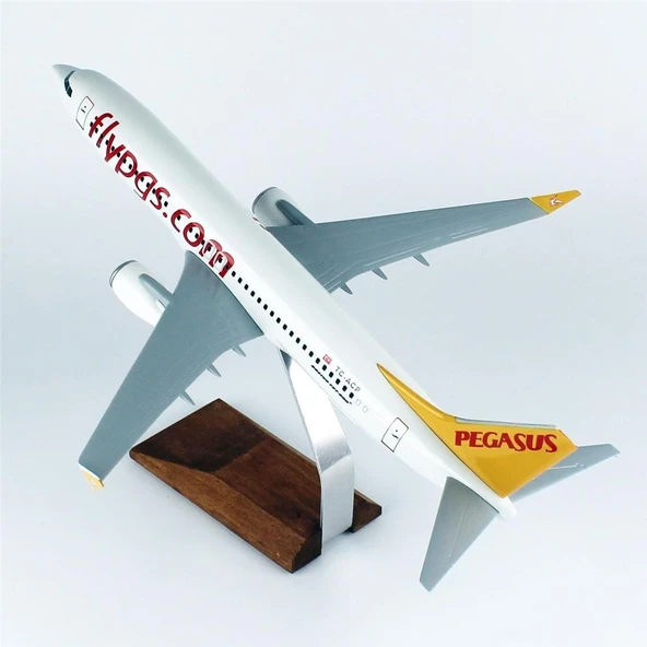 THY043 1/100 Ölçek, Pegasus B737-800 Yolcu Uçağı, Sergilemeye Hazır Ahşap Standlı Model - Resim 3