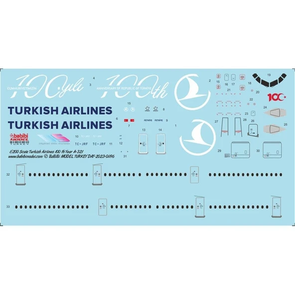 Babibi DAT01196 1/200 Türk Hava Yolları Airbus A-321-231 100.yıl özel boyama Decal Çıkartma ürün görseli 1