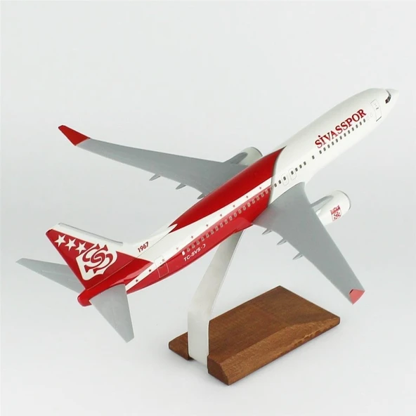 THY013 1/100 Ölçek, THY Sivas Spor B737-800 Yolcu Uçağı, Sergilemeye Hazır Ahşap Standlı Model - Resim 4