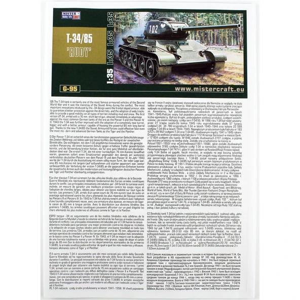 Mistercraft G095 1/35 T-34/85 Ana Muharebe Tankı Plastik Model Kiti - Resim 3