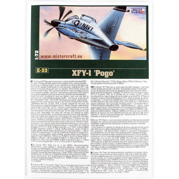 Mistercraft E065 1/72 XFY-1 (Pogo) Savaş Uçağı Plastik Model Kiti - Resim 3