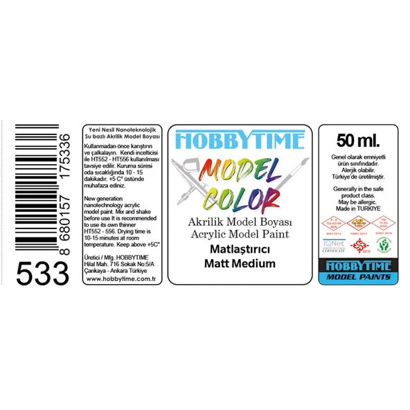Hobbytime 533 50 ml. Matlaştırıcı (Matt Medium), Akrilik Model Boyası - Resim 2