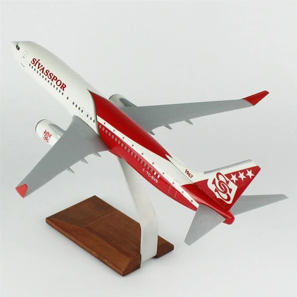THY013 1/100 Ölçek, THY Sivas Spor B737-800 Yolcu Uçağı, Sergilemeye Hazır Ahşap Standlı Model - Resim 3