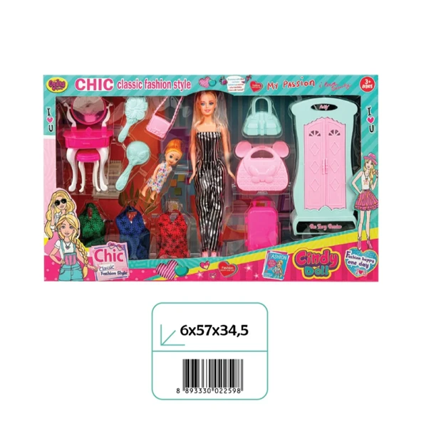 Cindy Makyaj Masalı Dolaplı Model Bebek Oyun Seti - Resim 7