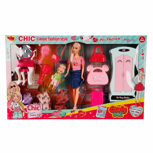 Cindy Makyaj Masalı Dolaplı Model Bebek Oyun Seti - Resim 4