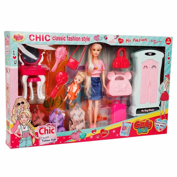 Cindy Makyaj Masalı Dolaplı Model Bebek Oyun Seti - Resim 2