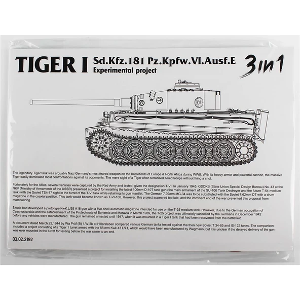 Takom 2192 1/35 Ölçek, TIGER I Sd.Kfz.181 Pz.Kpfw.VI.Ausf.E Ağır Tankı (Experimental project 3 in 1), Plastik model Kiti - Resim 4
