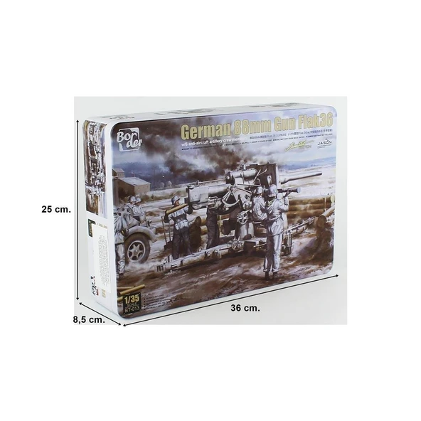 Border BT-013 1/35 Ölçek, Alman 88mm Gun Flak36 ve 6 Adet Uçaksavar Mürettebatı, Plastik Model Kiti - Resim 5