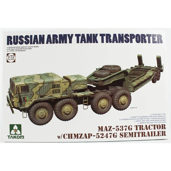 Takom 5004 1/72 Ölçek, MAZ-537G Çekici ve CHMZAP-5247G Römorku, Plastik Model Kiti