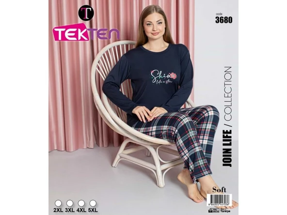 Tekten 3680 Soft Penye Battal Kadın Pijama Takımı - Resim 2