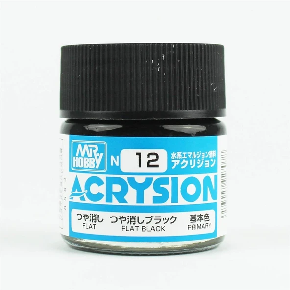 Mr.Hobby N-012 10 ml. Flat Black, Acrysion Serisi Model Boyası ürün görseli