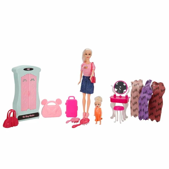Cindy Makyaj Masalı Dolaplı Model Bebek Oyun Seti - Resim 3
