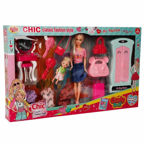 Cindy Makyaj Masalı Dolaplı Model Bebek Oyun Seti - Resim 5